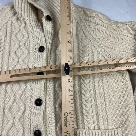 Blarney Woolen Mills Aran Cable Knit Cardigan Ivory Wool Cozy Warm Sweater S/M - Picture 7 of 10